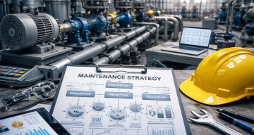 Industrial maintenance strategy showing preventive, predictive, and run to failure approaches in an industrial plant