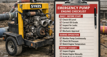 Emergency Sykes pump engine failure checklist for standby sewage pump operation