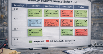 schedule compliance showing completed versus missed scheduled maintenance work