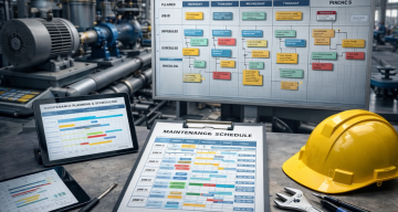 Maintenance planning and scheduling process showing planned work, backlog, and weekly schedule in an industrial plant