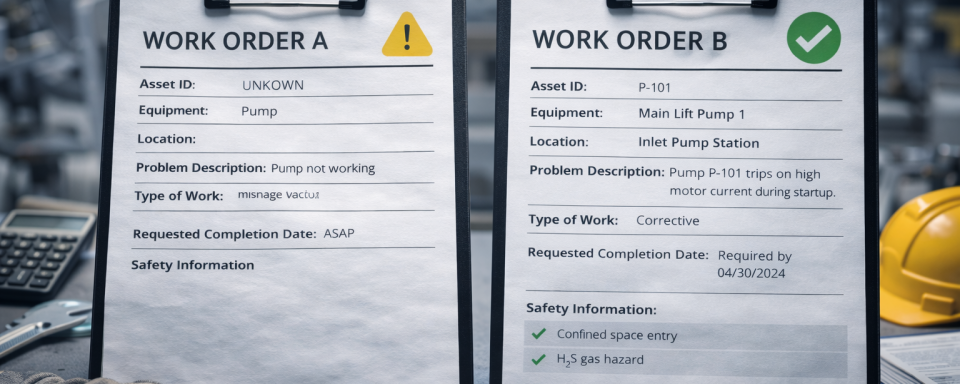 comparison between poor and complete maintenance work order information maintenance work order information